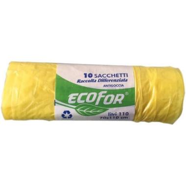 Sacchi ecofor giallo per rifiuti 70 x 110 cm - 110 litri - 12.5 micron - antigoccia - 10 strappi