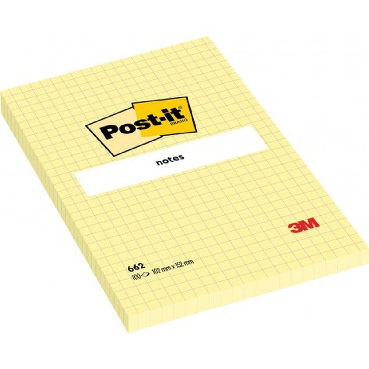 Post-it notes 662 - quadretti - 100 fg - 102 x 152 mm - giallo