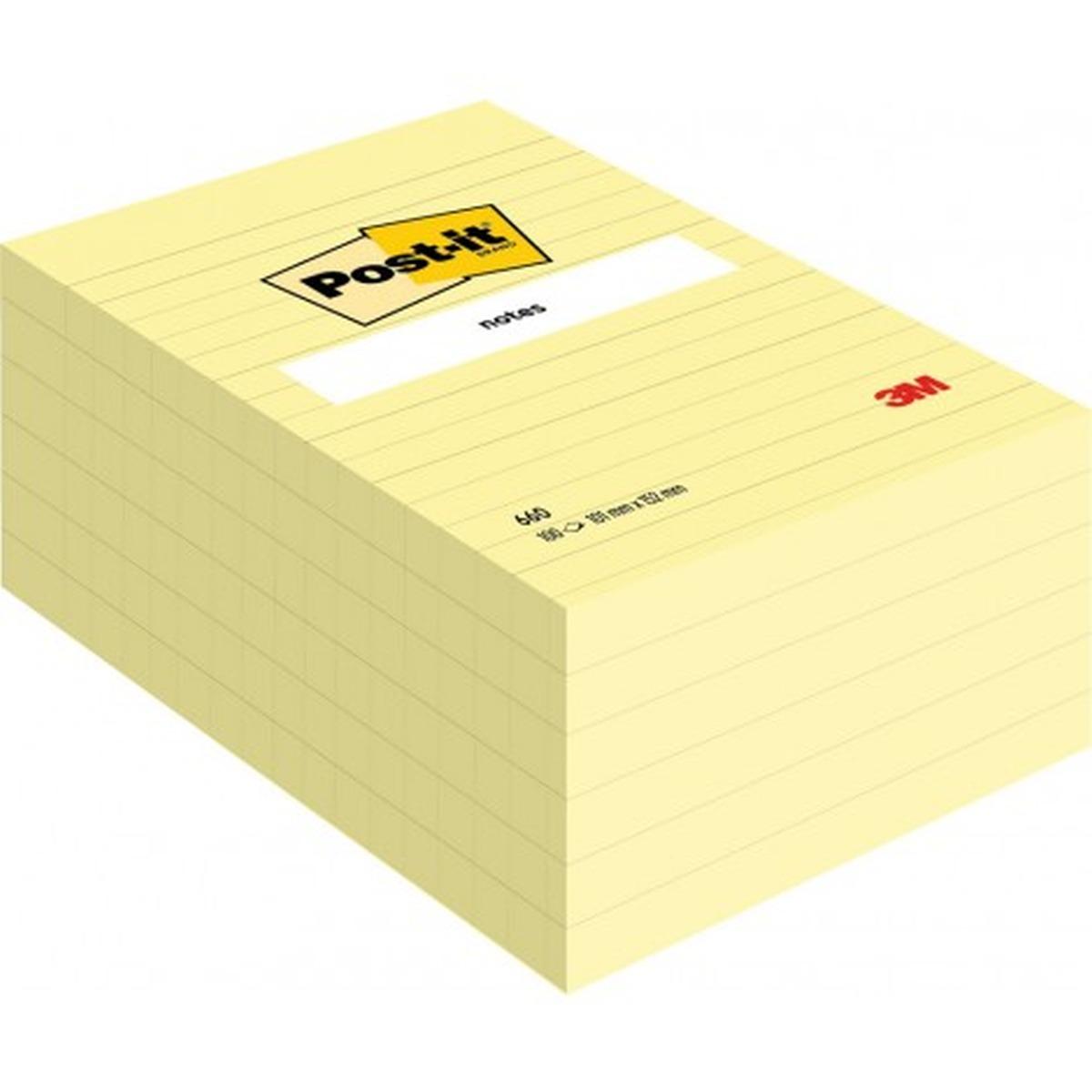 Post-it notes 660 - blocco a righe - 100 fg - 102 x 152 mm - giallo