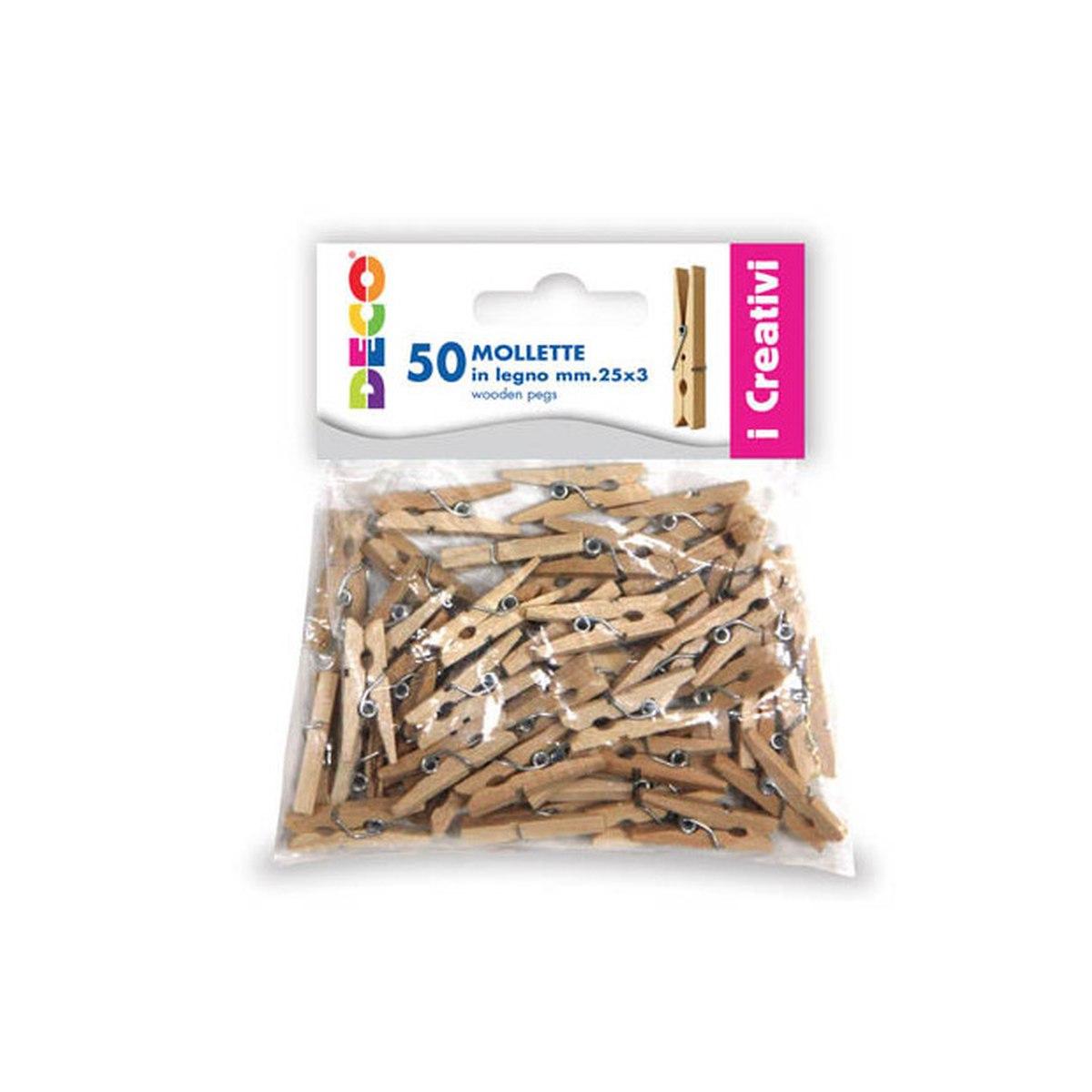 Deco - mollette in legno colore naturale - 25 x 3 mm - 50 pz