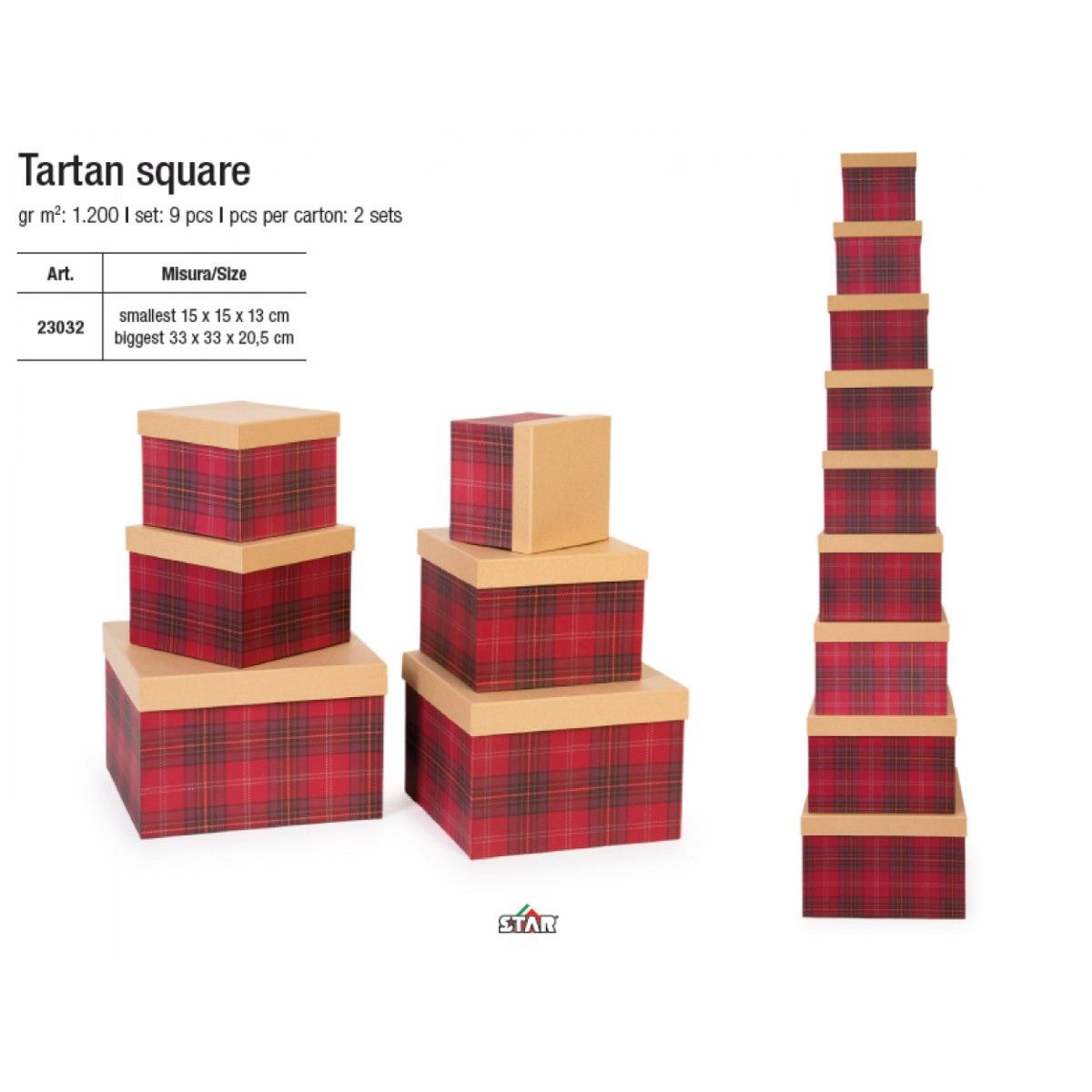 Star - tartan square boxes - set 9 pcs