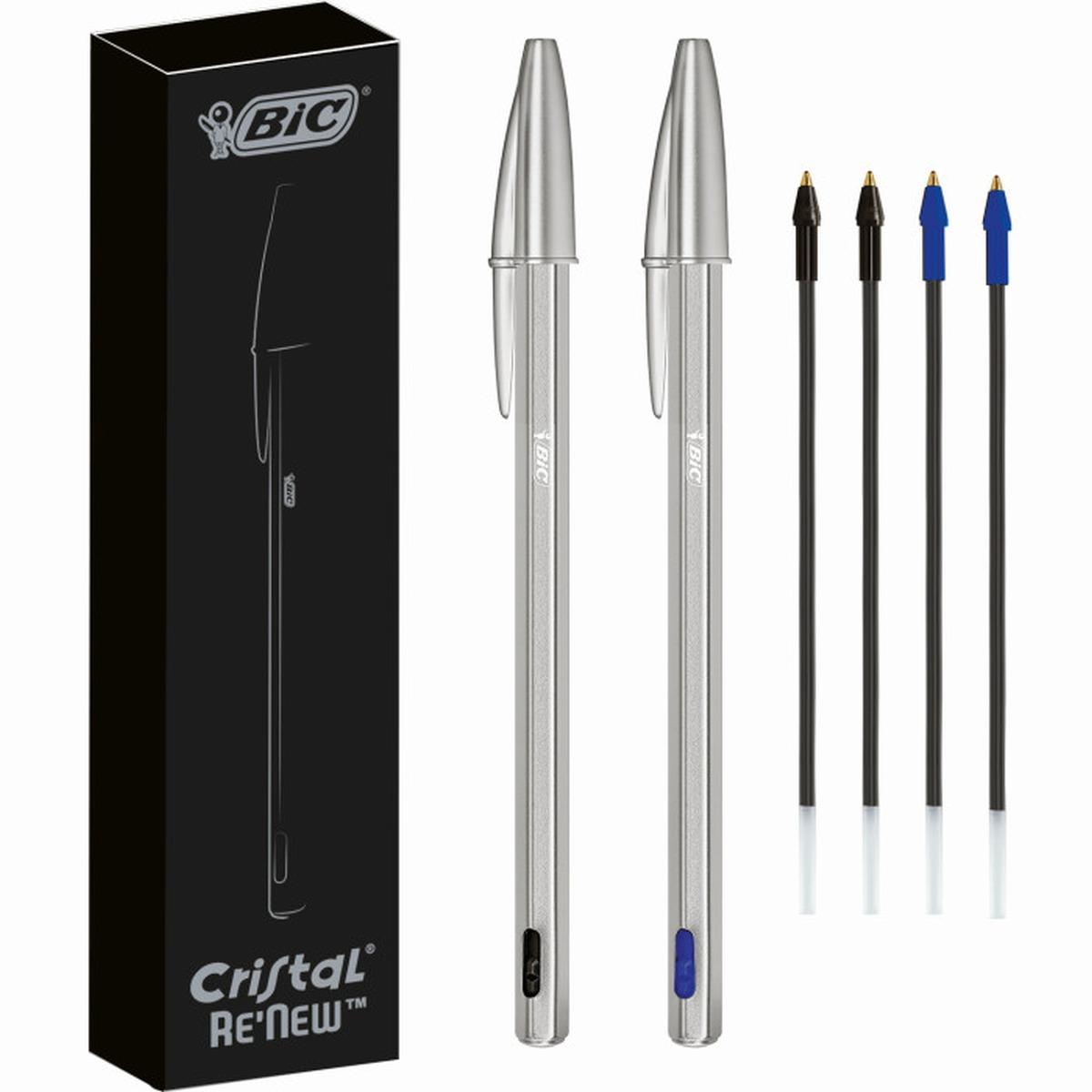 Bic gift pack 2 penne sfera metallo cristal re'new + 4 refill