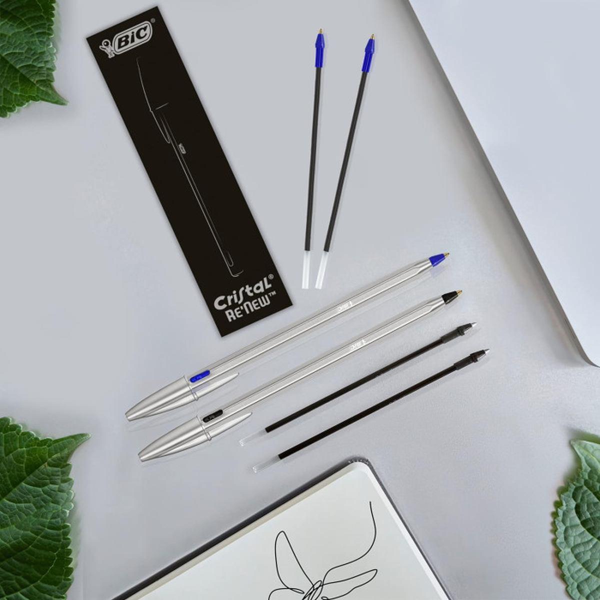 Bic gift pack 2 penne sfera metallo cristal re'new + 4 refill