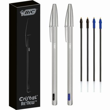 Bic gift pack 2 penne sfera metallo cristal re'new + 4 refill