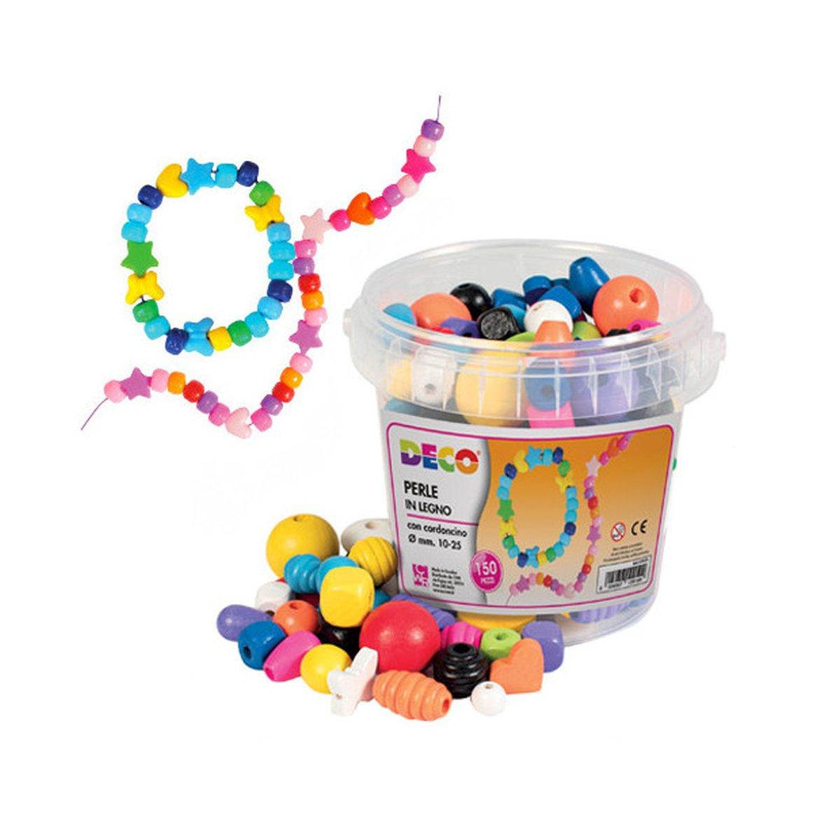 DECO - PERLE IN LEGNO DIAM. MM.10/25 - SECCHIELLO PZ. 150 CON CORDONCINO<br />