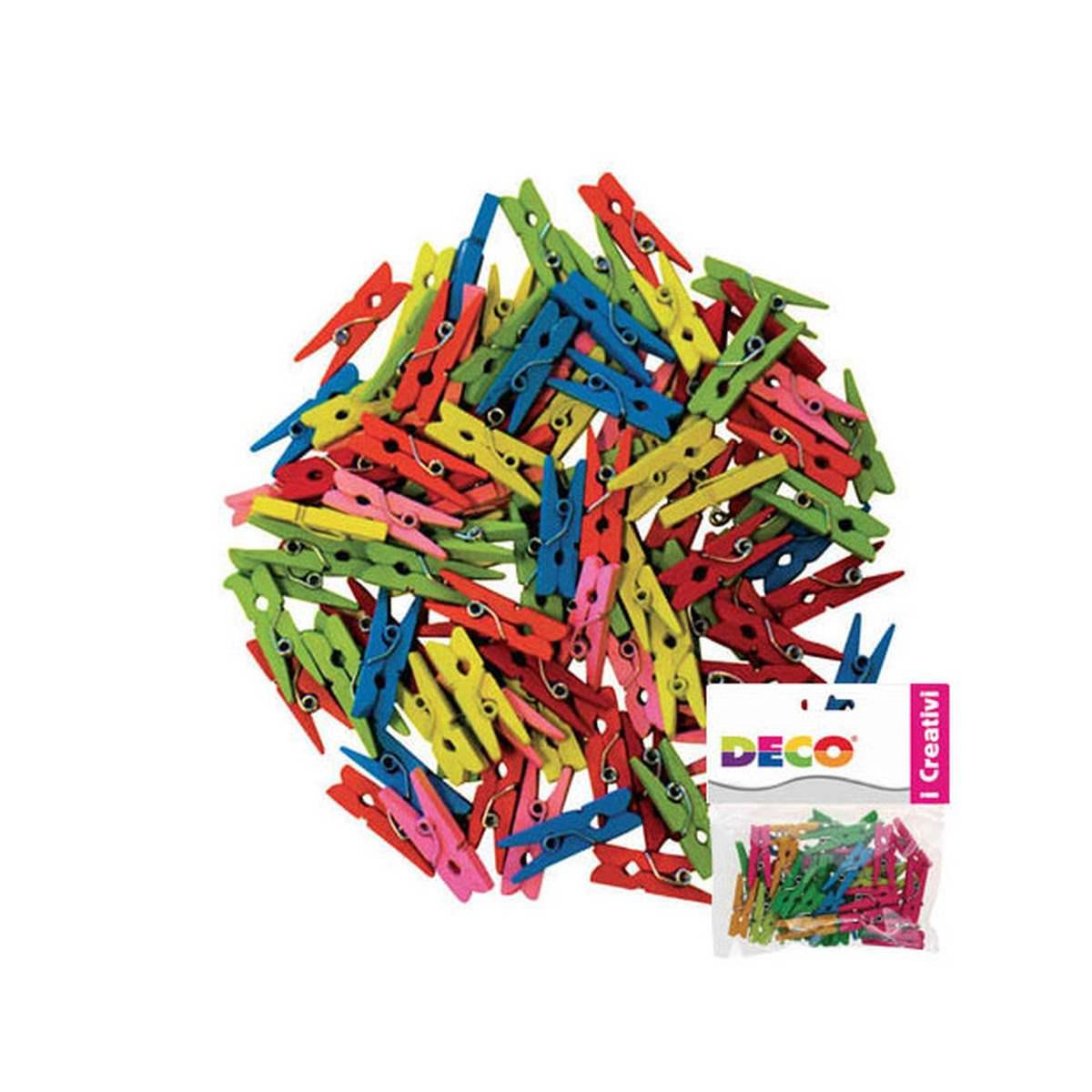 Deco - mollette in legno - fluo - 45 pz - 25 mm