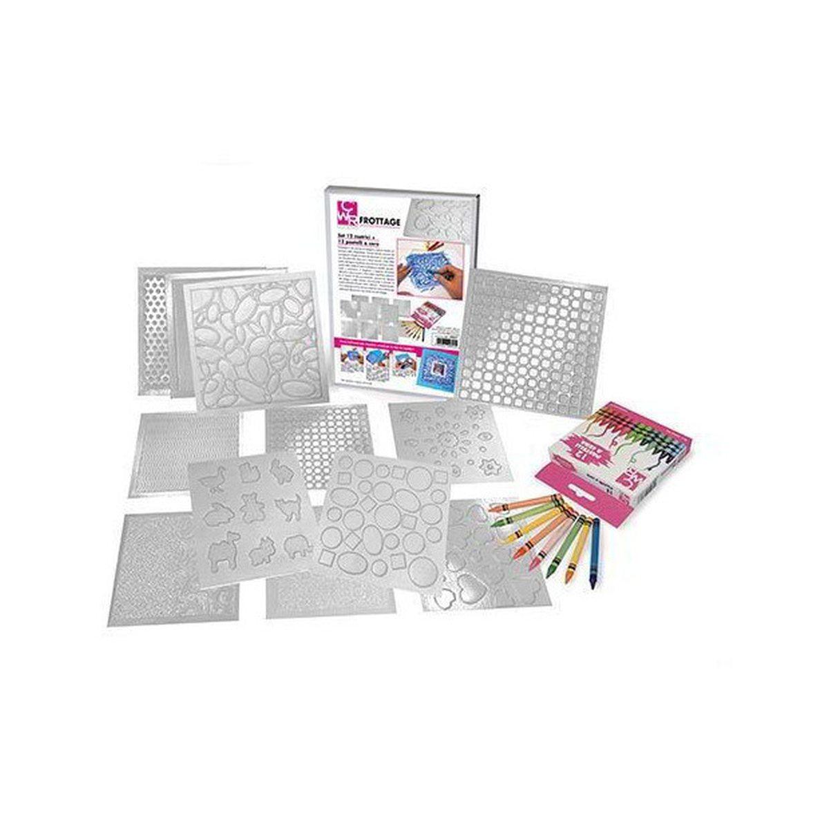 Frottage in set - 12 matrici + 12 pastelli a cera