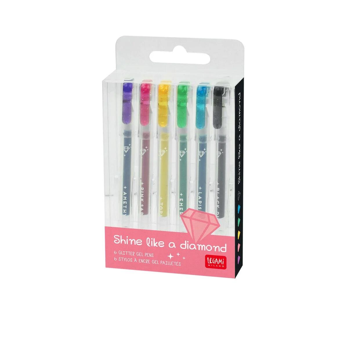 Legami set di 6 mini penne gel glitterate