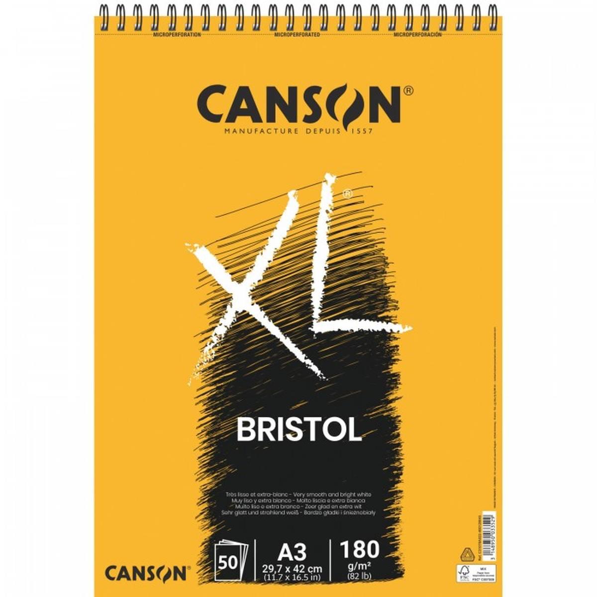 Canson - album spirale xl bristol - liscia - a3 - 180 gr 50 fg