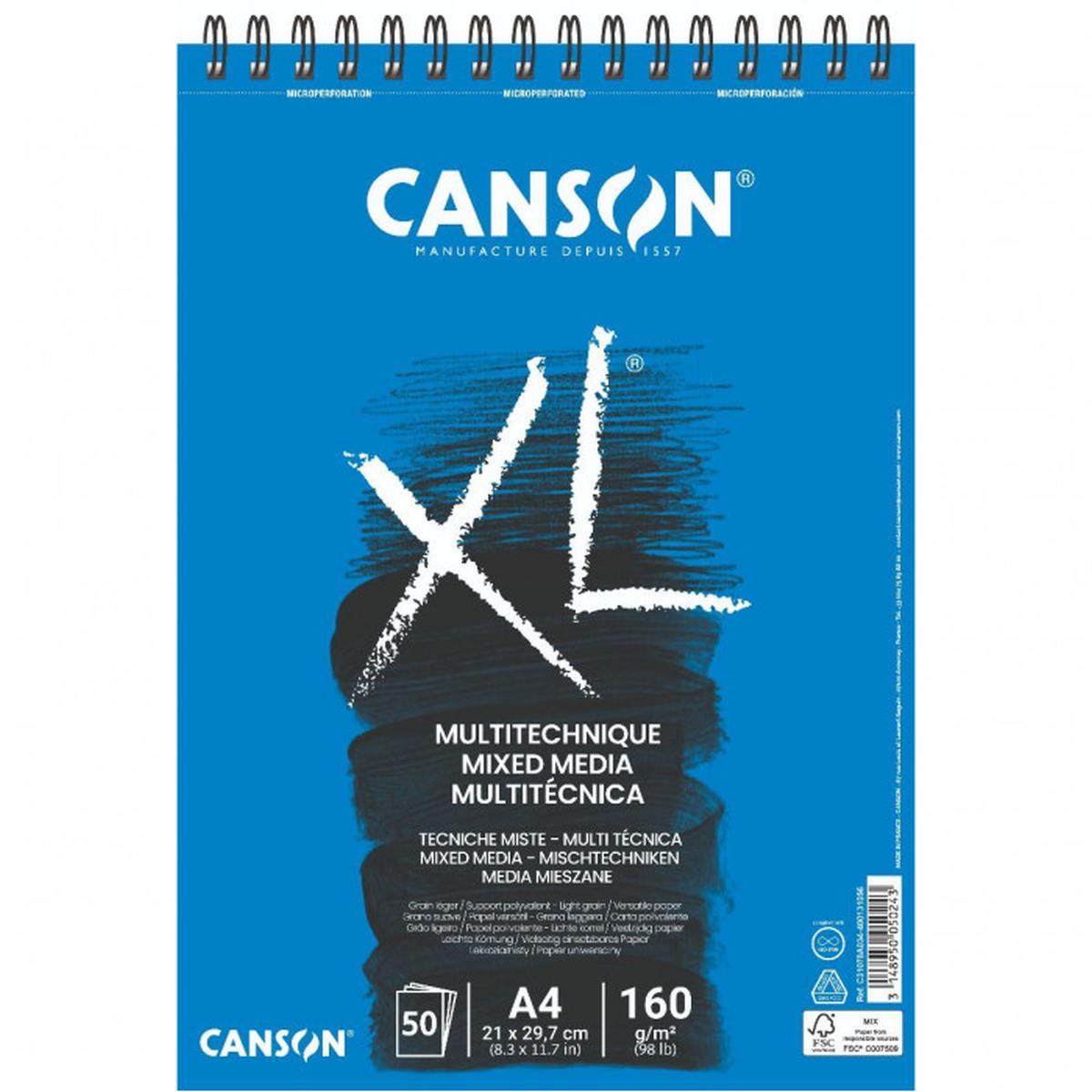 Canson - album disegno xl mixed media - grana leggera - a3 - 160 gr - 30 fg