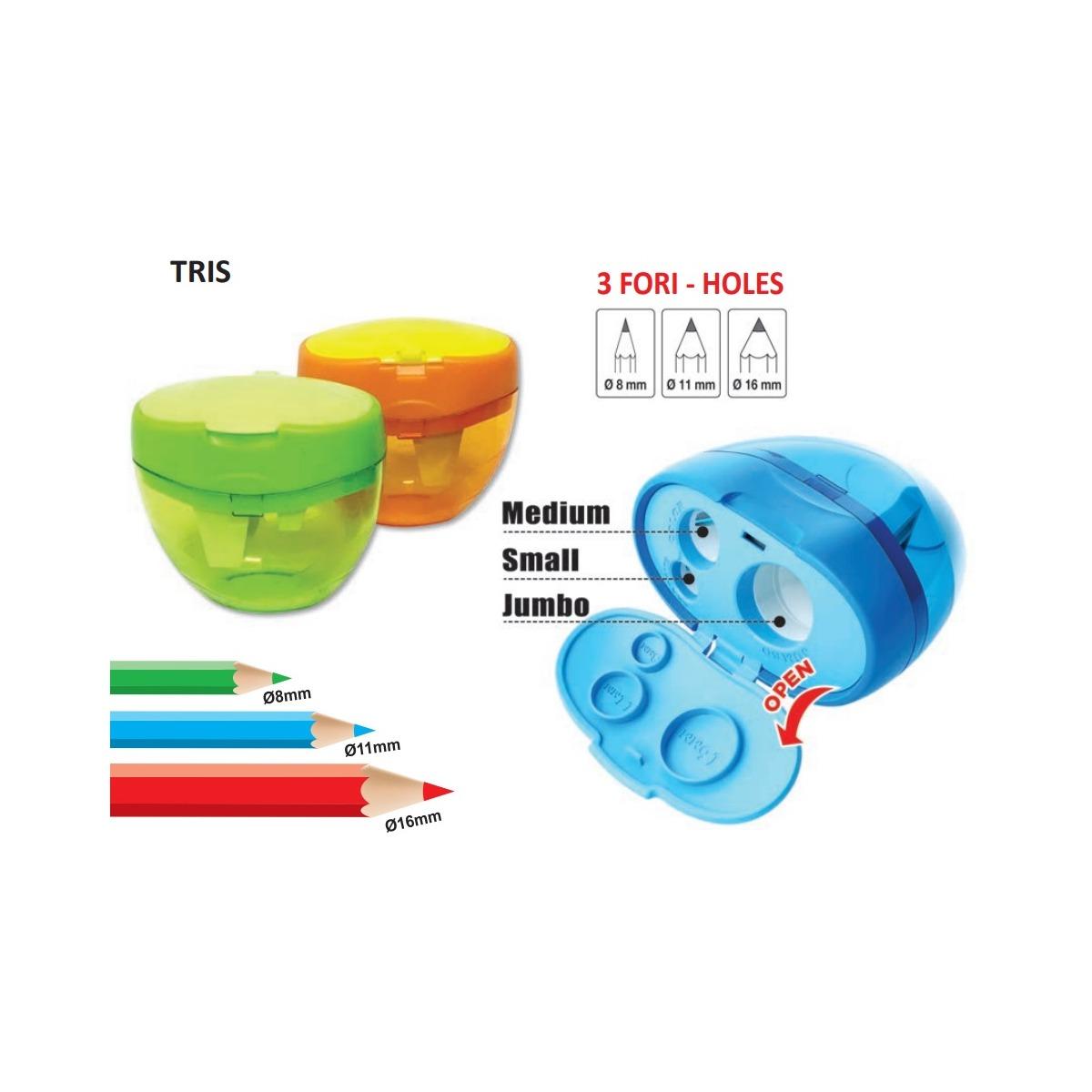 Arda - temperamatite tris - 3 fori (medium / small / jumbo) con contenitore