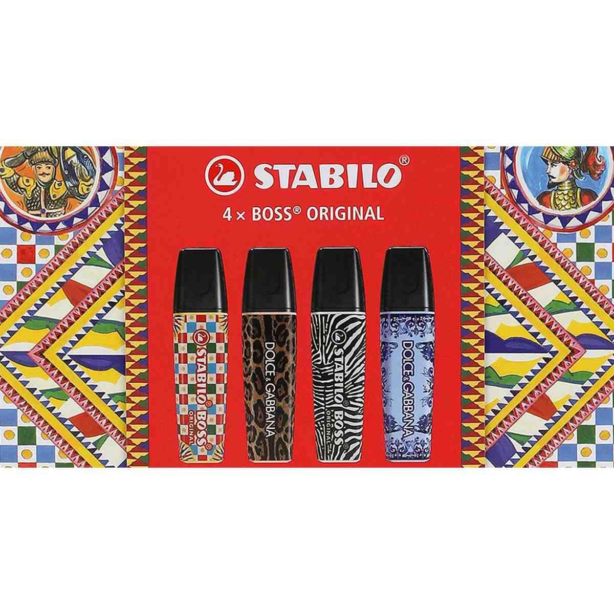 Evidenziatore stabilo boss original x dolce & gabbana - cofanetto 4 pz