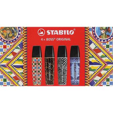 Evidenziatore stabilo boss original x dolce & gabbana - cofanetto 4 pz