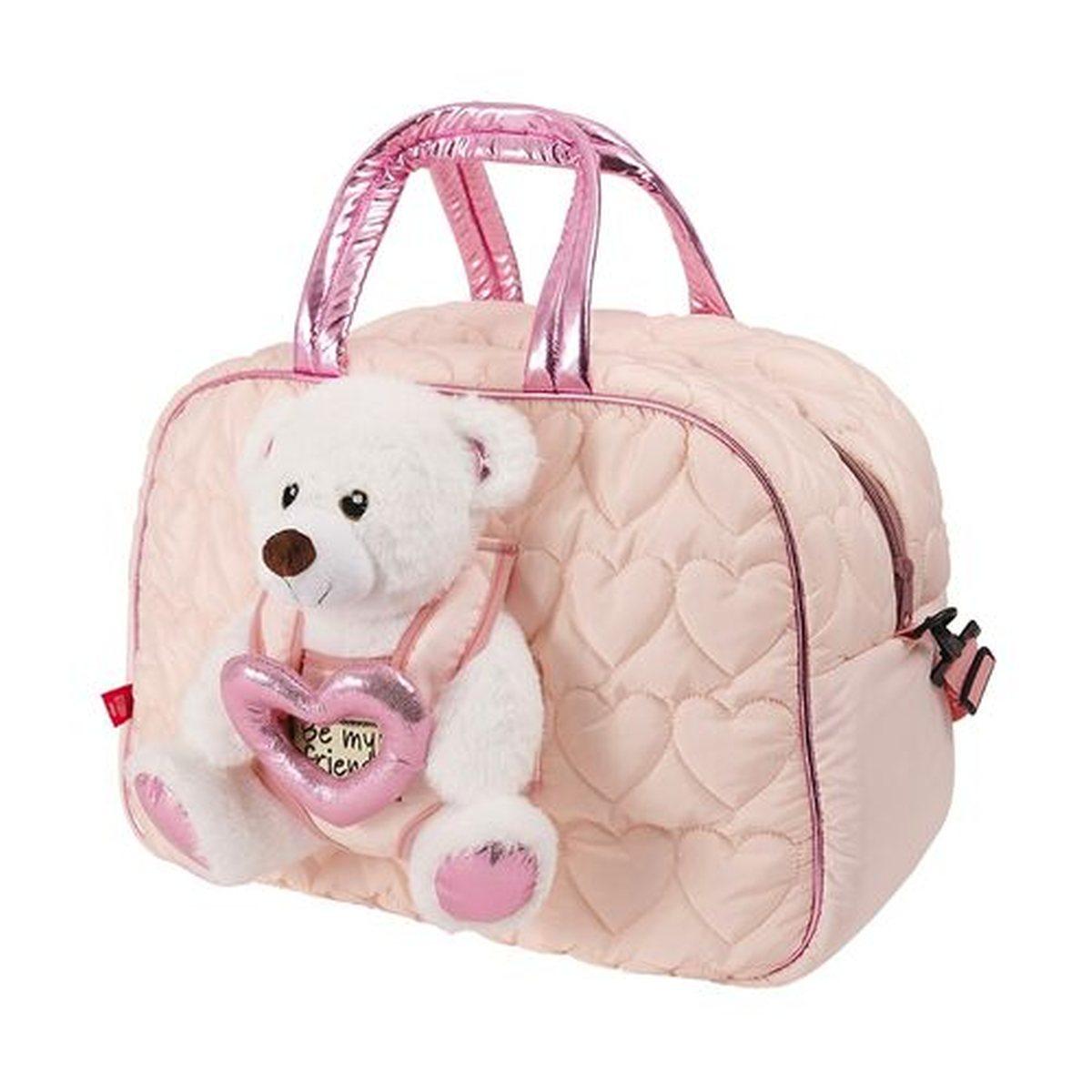 Borsa grande da viaggio rosa con peluche teddy bear perletti toys
