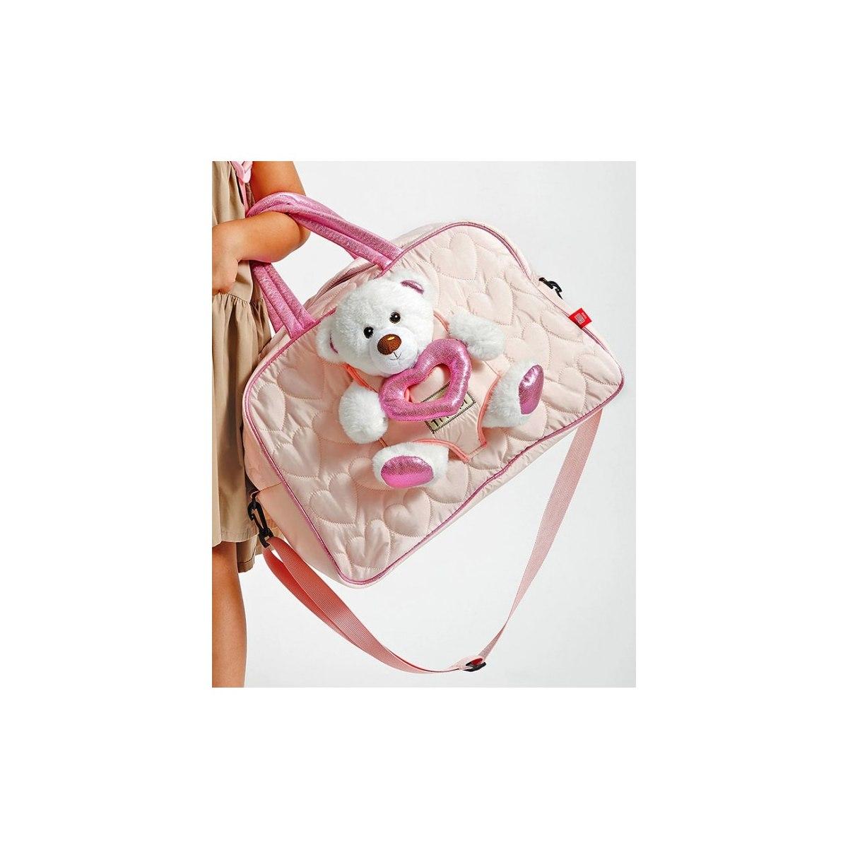 Borsa grande da viaggio rosa con peluche teddy bear perletti toys