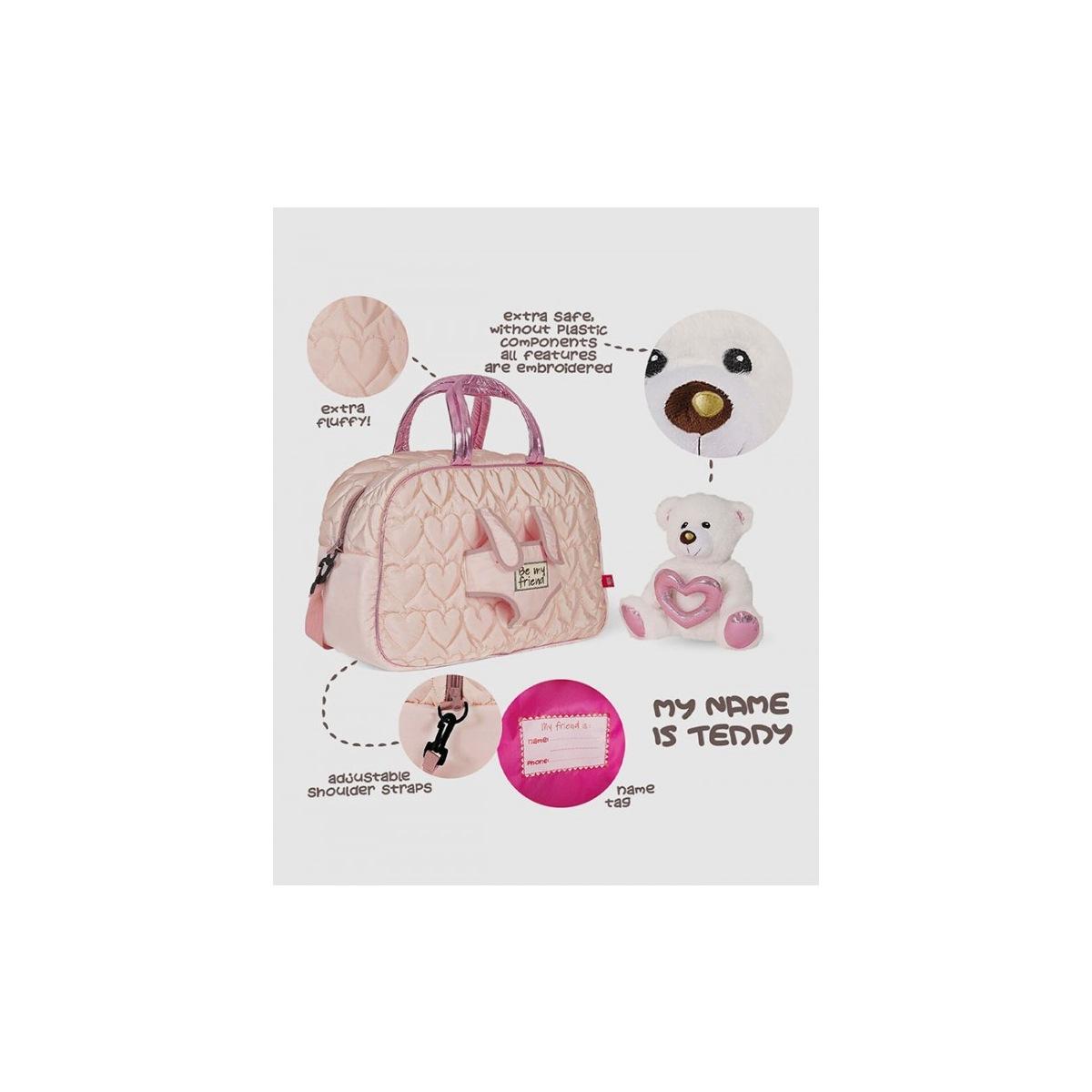 Borsa grande da viaggio rosa con peluche teddy bear perletti toys
