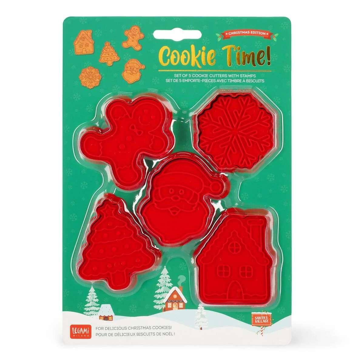 Legami - 5 cookie cutters with stamps - cookie time! - christmas
