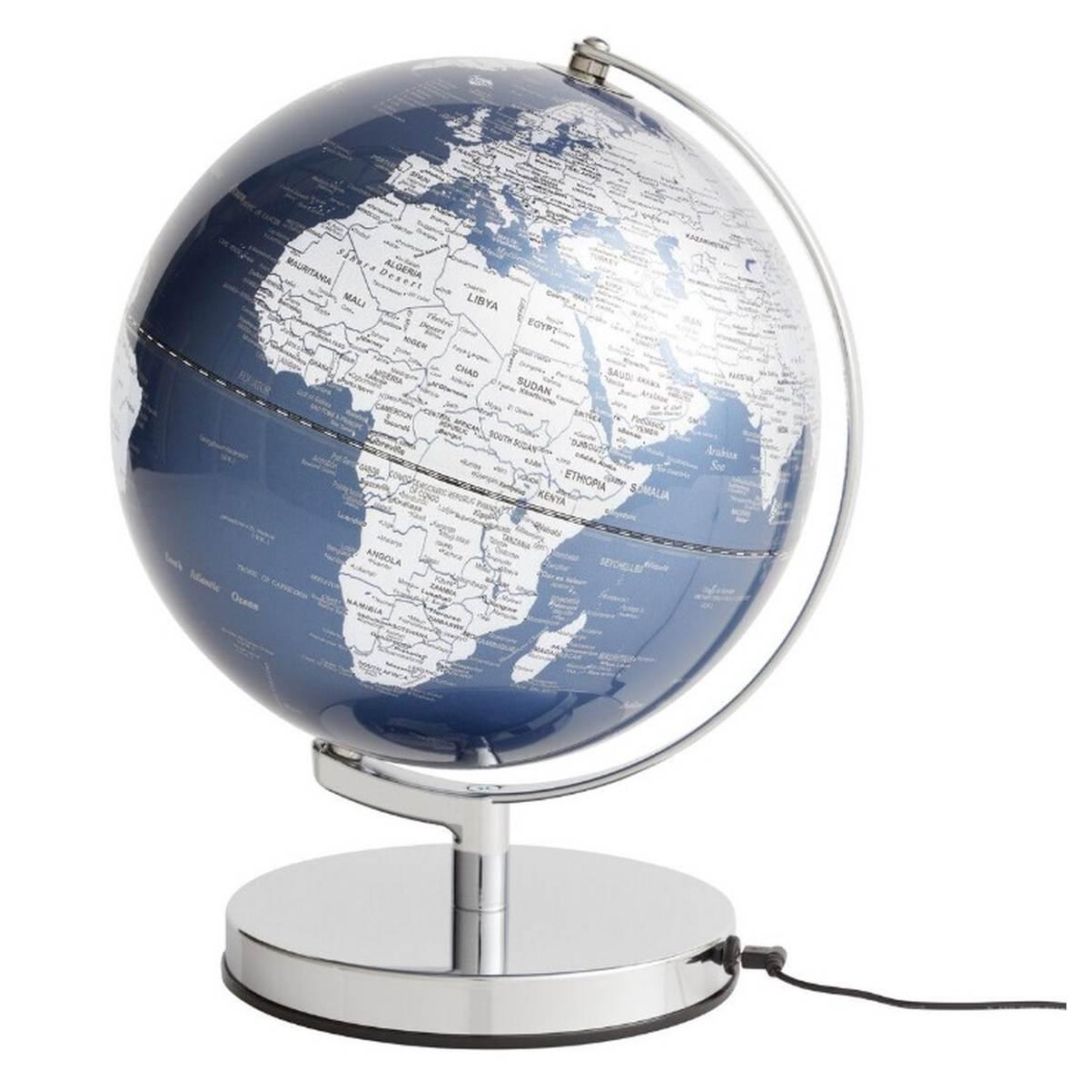 MAPPAMONDO A LUCE TERRA BLUE LIGHT (SE0918)<br />Ø 250 MM / ALT.320 MM - BLUE / SILVER COLOURED