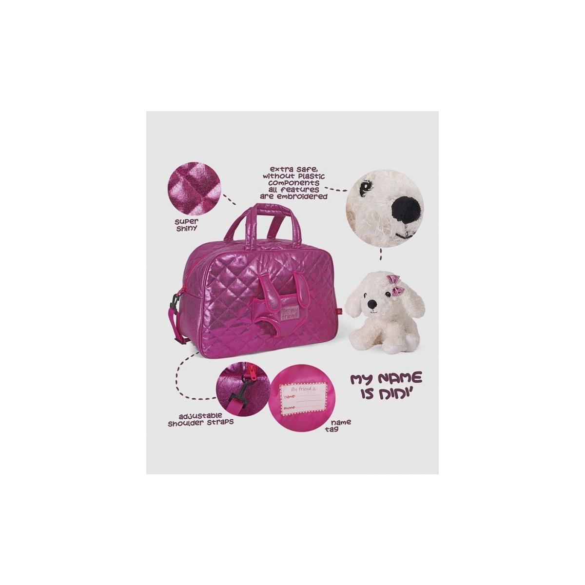 Borsa grande da viaggio fucsia con peluche didÌ dog perletti