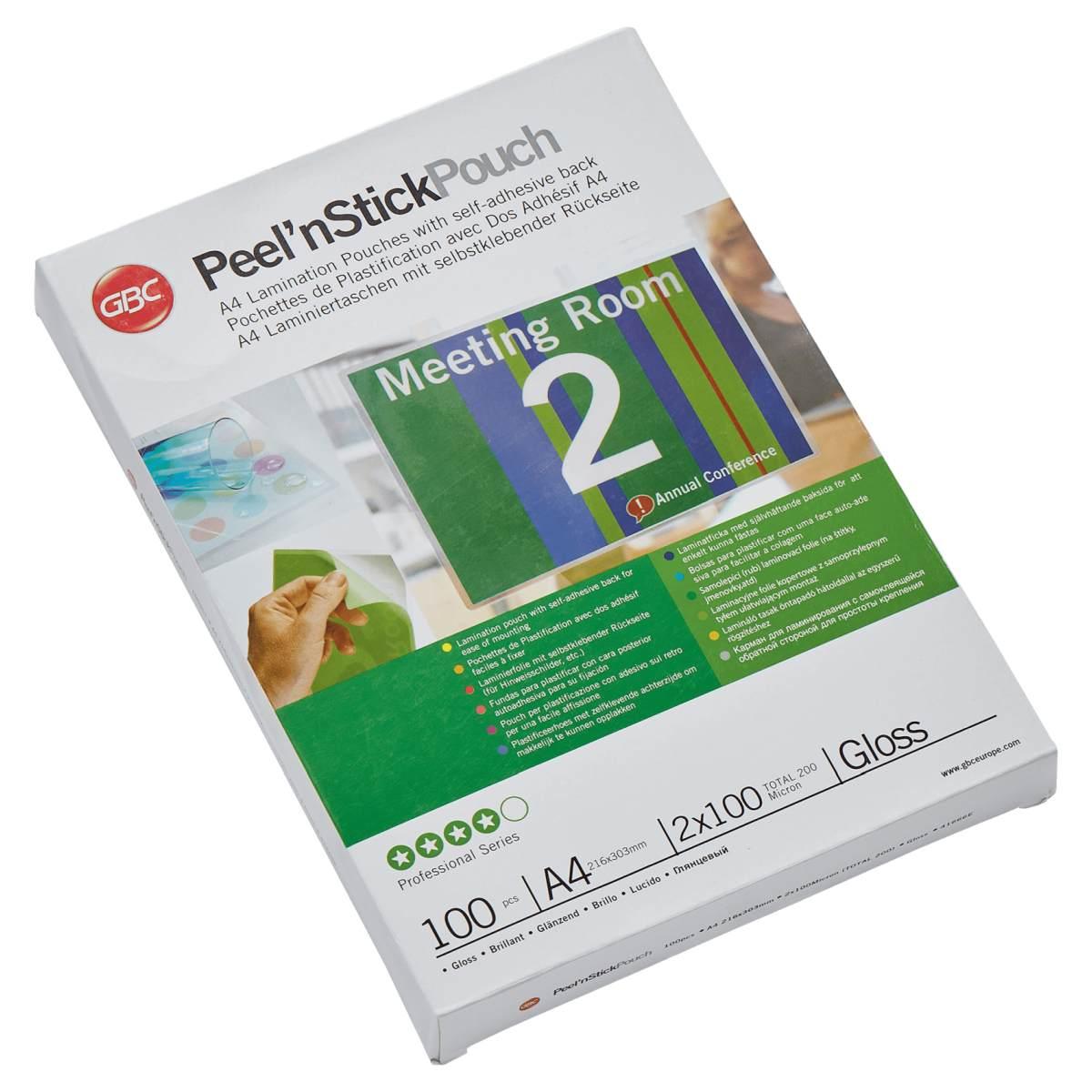 Gbc pouch peel n' stick autoadesive - a4 - 100 micron - 100 pz