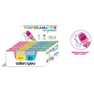 Temperamatite fluo 2 fori con gomma colorxyou