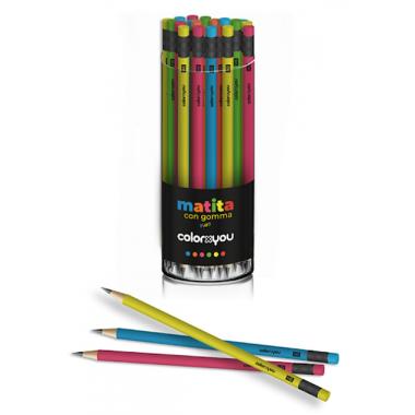 Matita con gomma hb colorxyou - fusto colore fluo