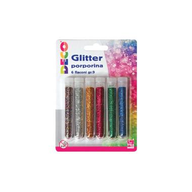 Porporina 6 flaconi da 9gr/12ml - colori assortiti - glitter grana fine