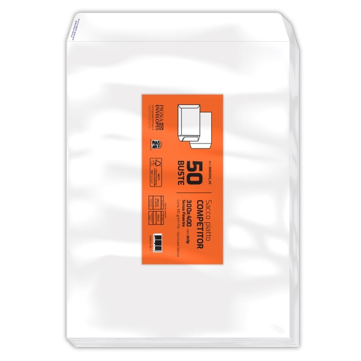 Buste a sacco fondo piatto 300 x 400 mm competitor strip 100 gr - pack 50 pz