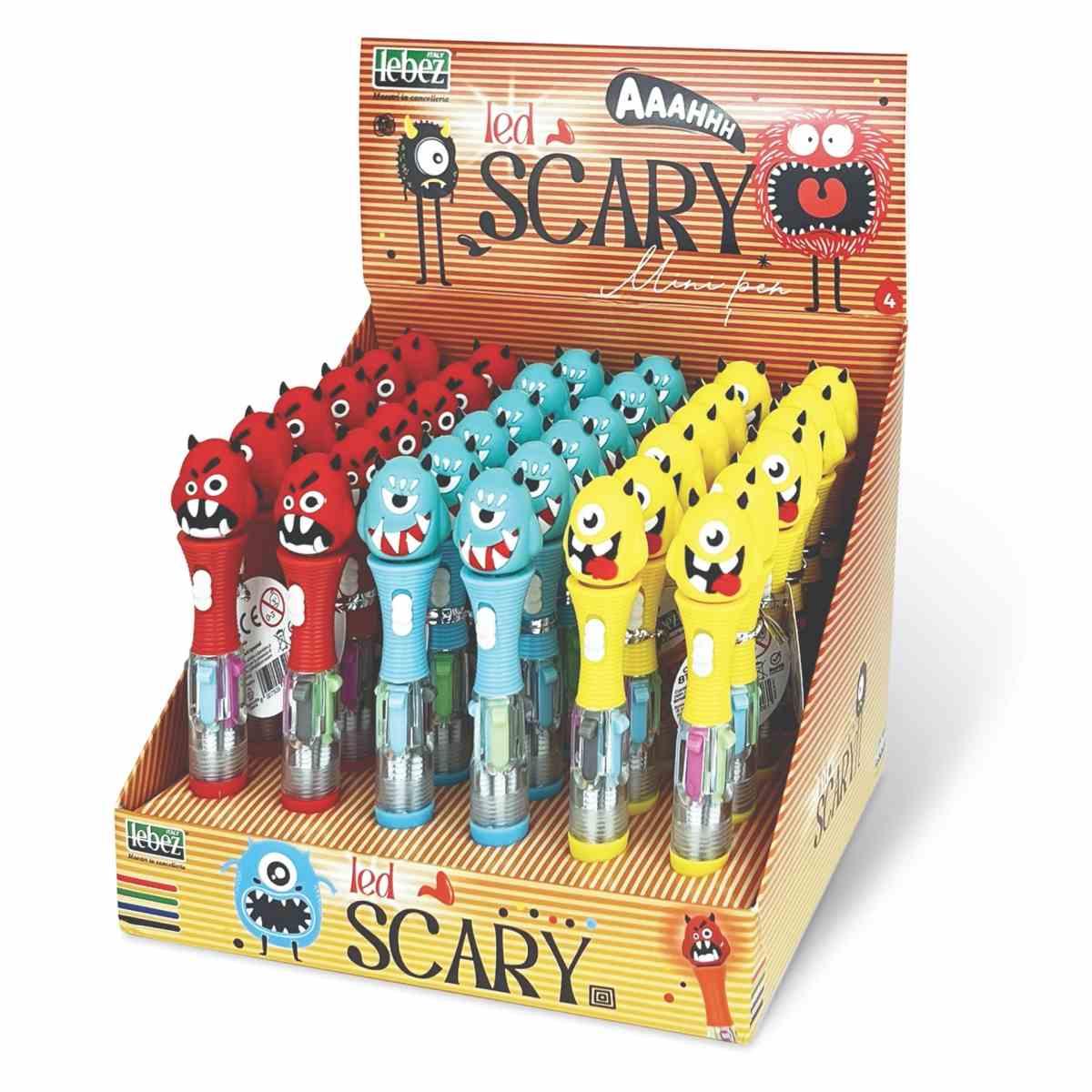 Mini penna 4 colori scary con luce led