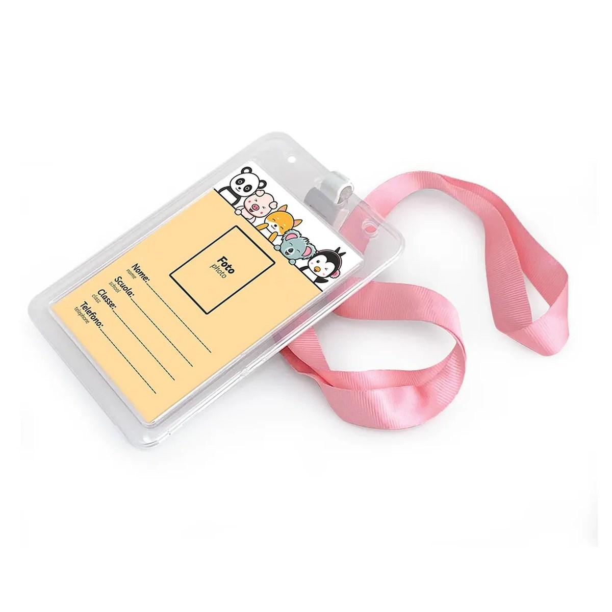 Porta badge, con cordino in raso colorato