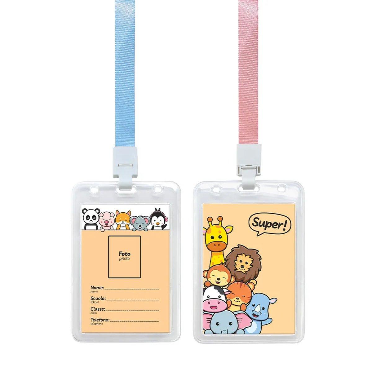 Porta badge, con cordino in raso colorato