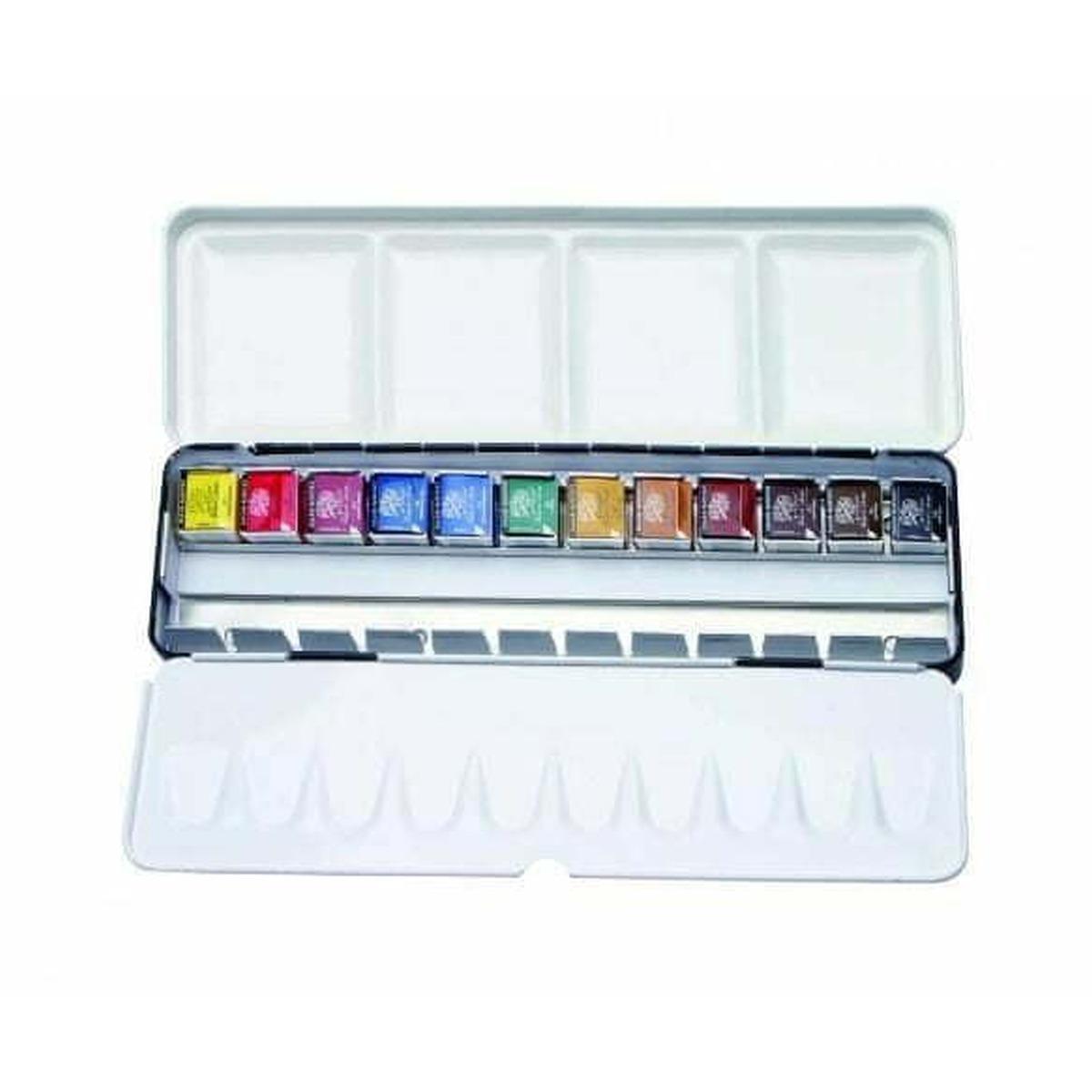 Set di acquerelli daler rowney artists, 12x1/2 tavolette, scatola di metallo