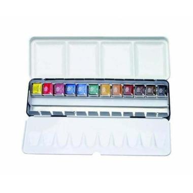 Set di acquerelli daler rowney artists, 12x1/2 tavolette, scatola di metallo