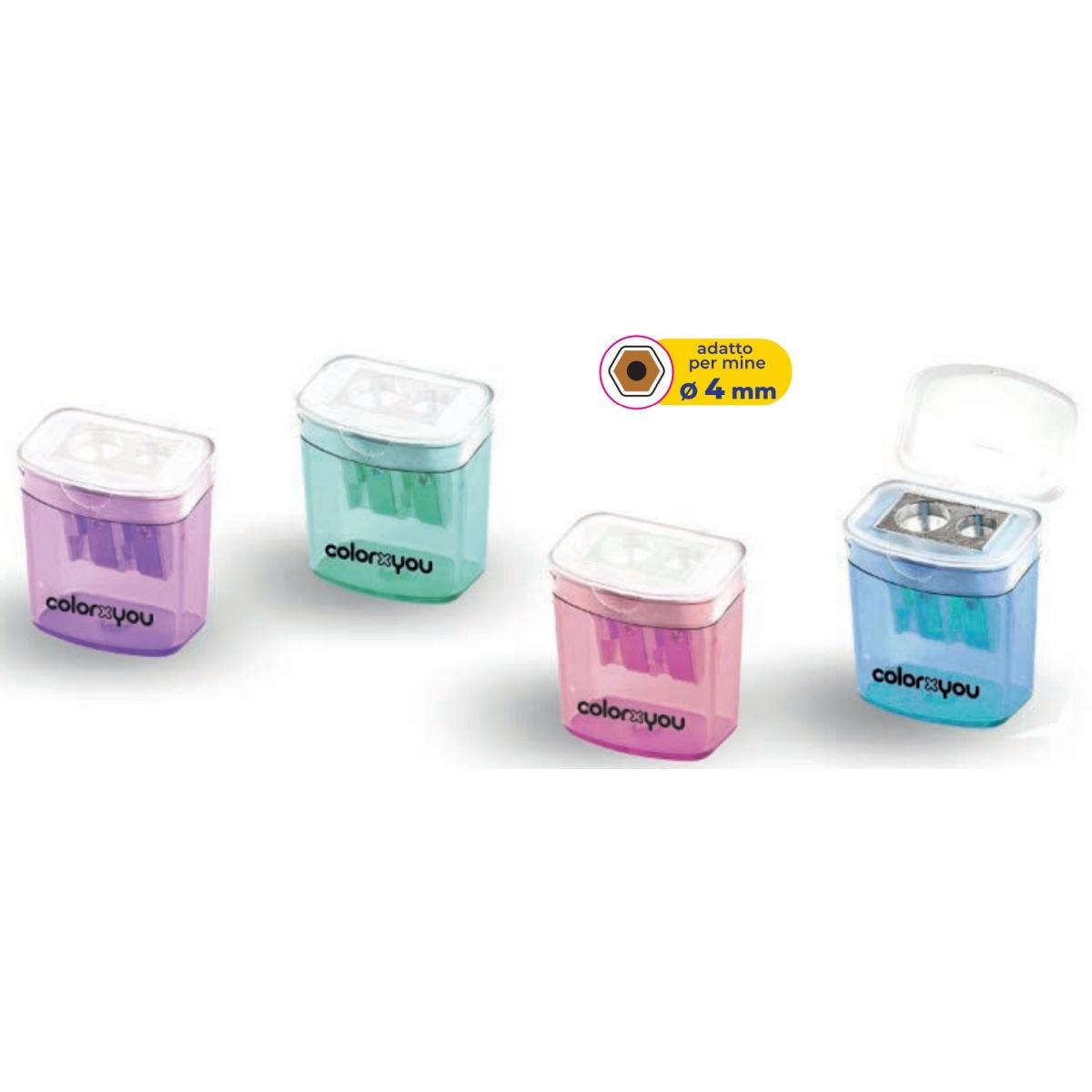 Temperamatite 2 fori in metallo con serbatoio pastel cxu