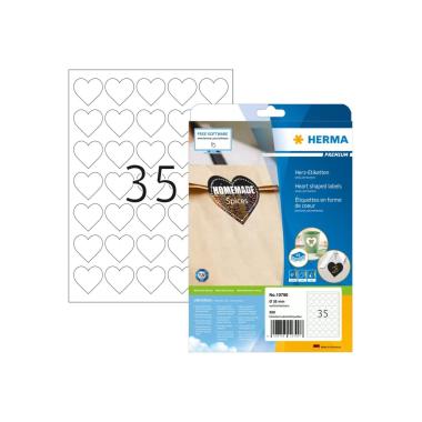 Etichette a forma di cuore premium - a4 - Ø 35 mm - bianche - permanente - 350 pz
