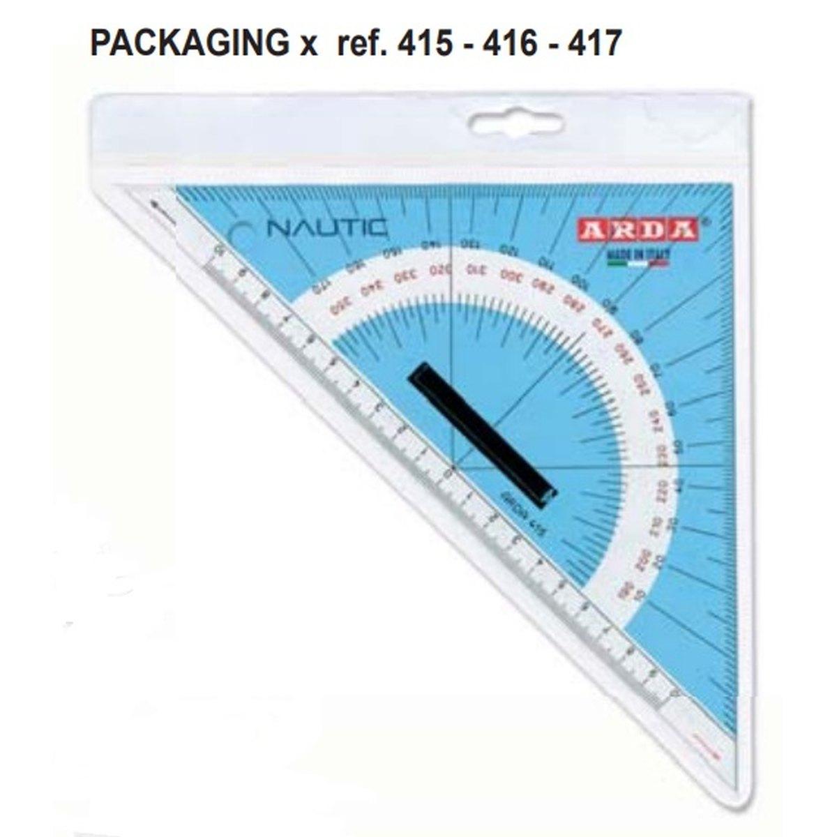 Squadra nautica 45 26 cm con pomolo e millimetratura con linea di fede