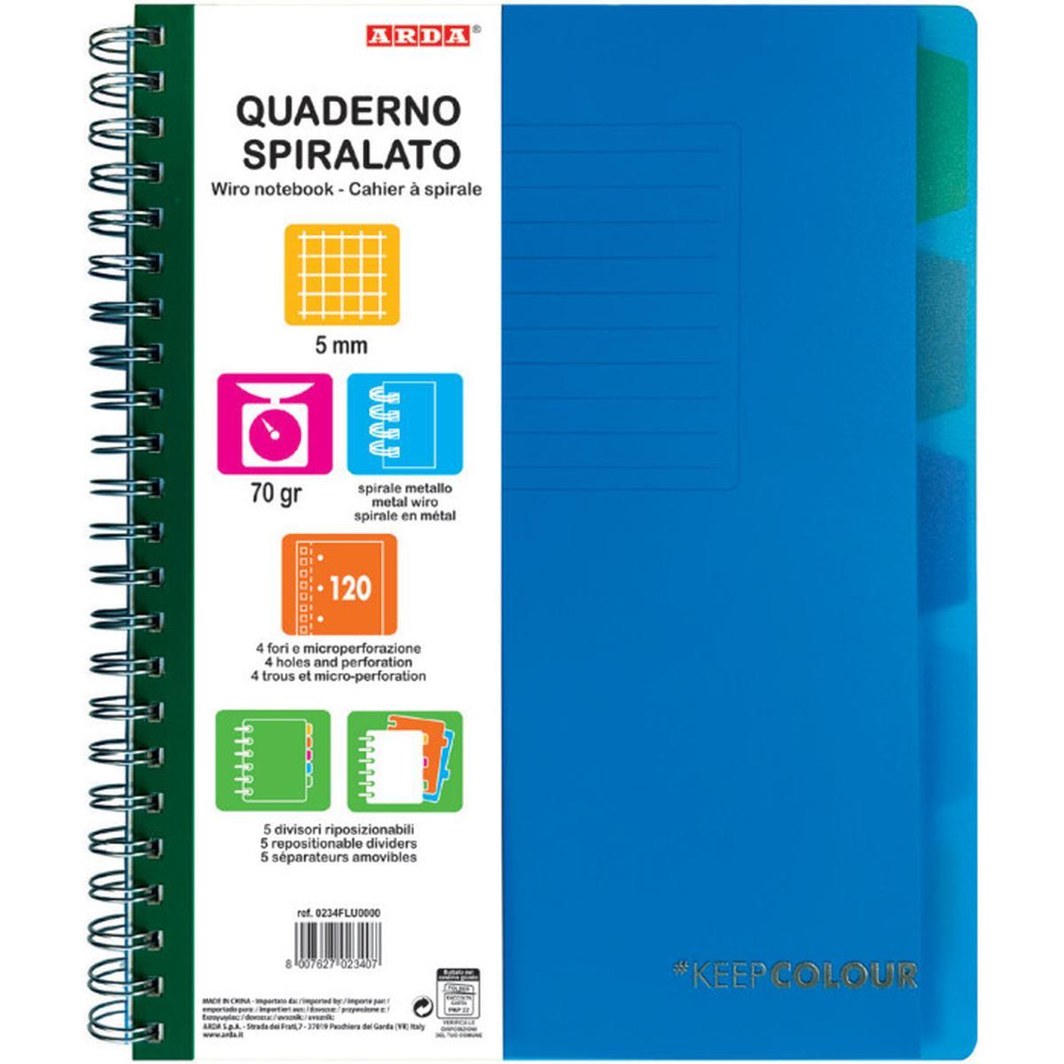 Trascolor quaderni spiralati con divisori a4 5 divisori 120fg 70gr