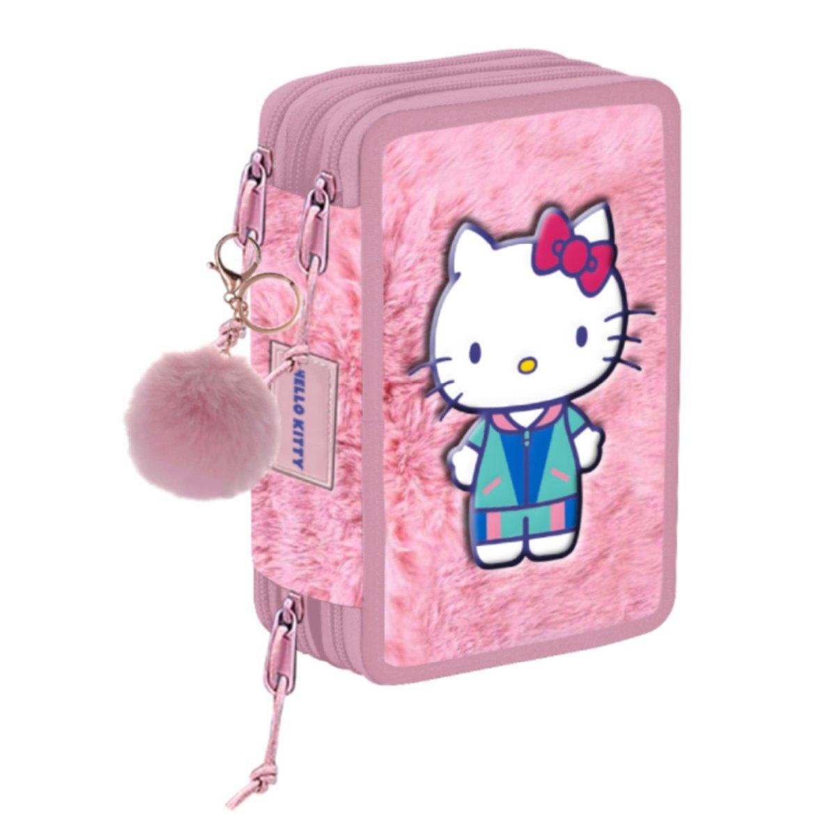 Astuccio completo in peluche 3 zip hello kitty
