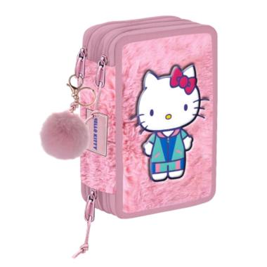 Astuccio completo in peluche 3 zip hello kitty