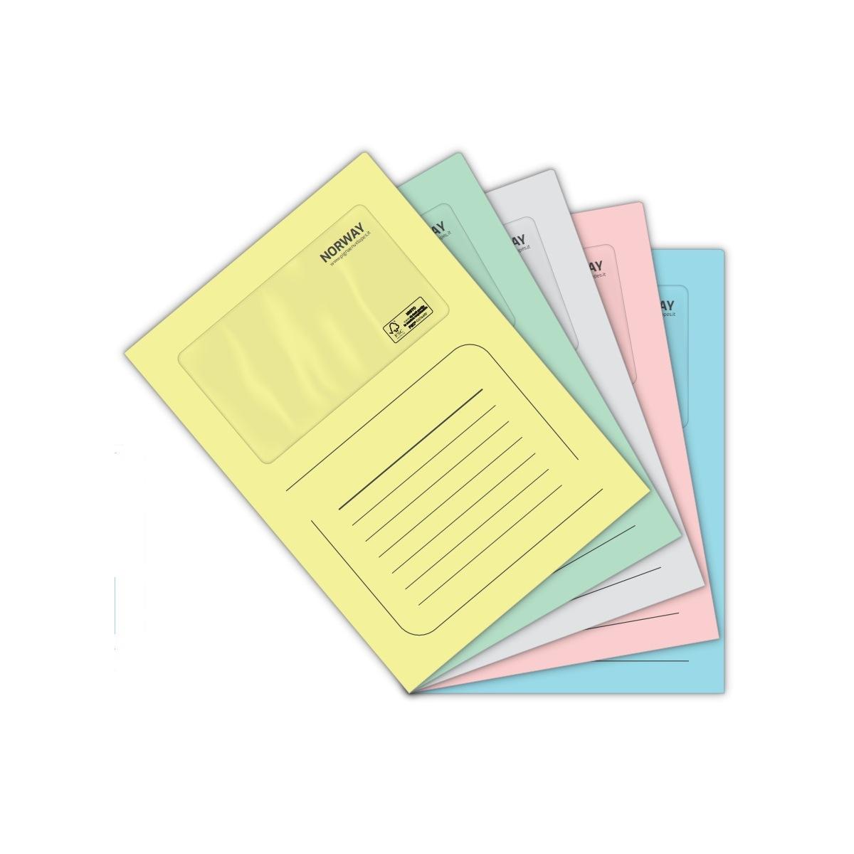Cartelle norway 220 x 310 mm con finestra 100 x 170 mm - colori assortiti - 25 (5x5) pz