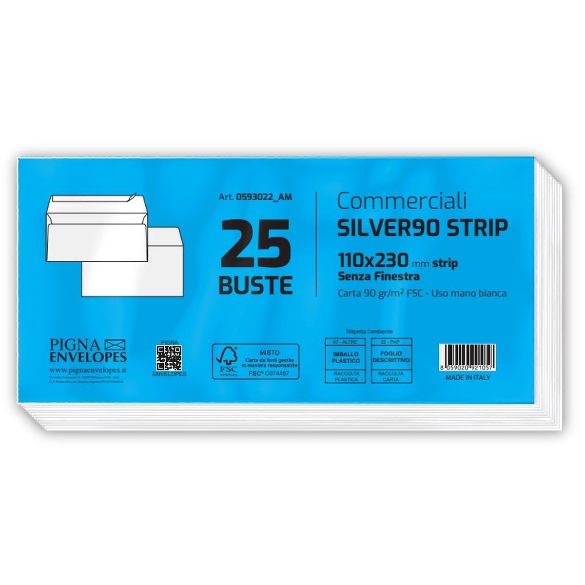 Buste commerciali silver90 strip senza finestra - 110 x 230 mm - 90 gr - pack 25 pz