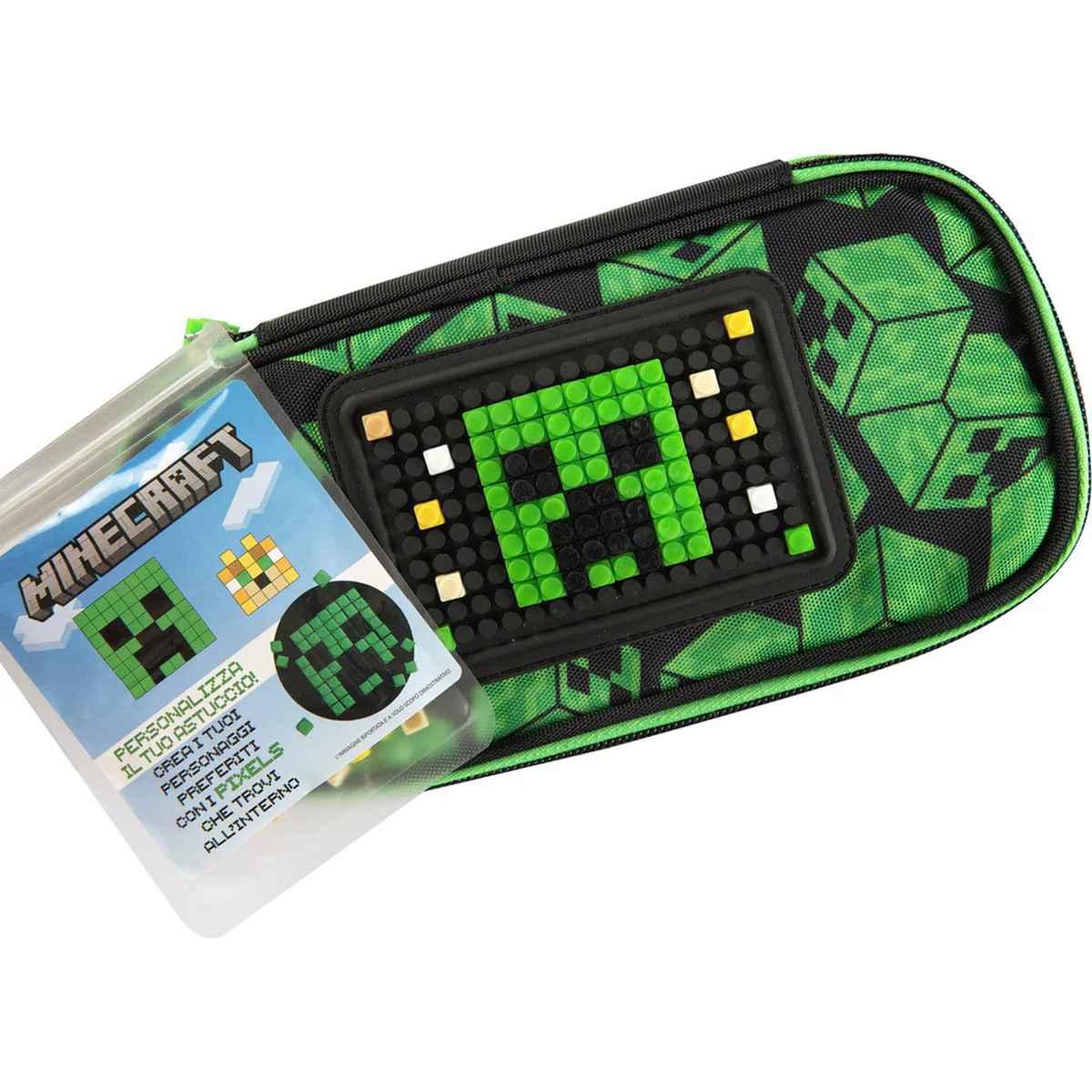 Astuccio ovale minecraft pixel verde/nero