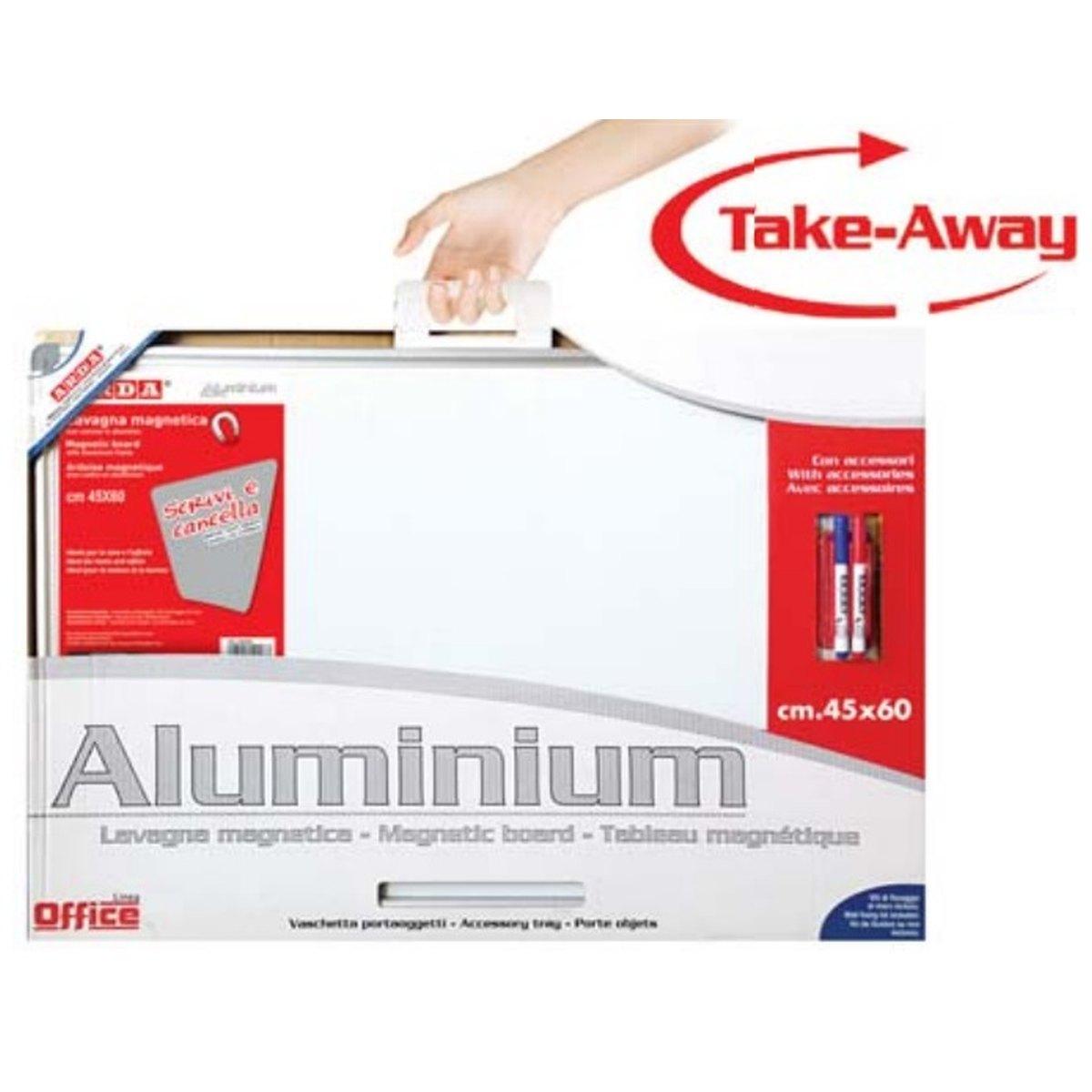 Lavagna magneti ca con cornice in alluminio anodizzato - 60 x 90 cm - take away