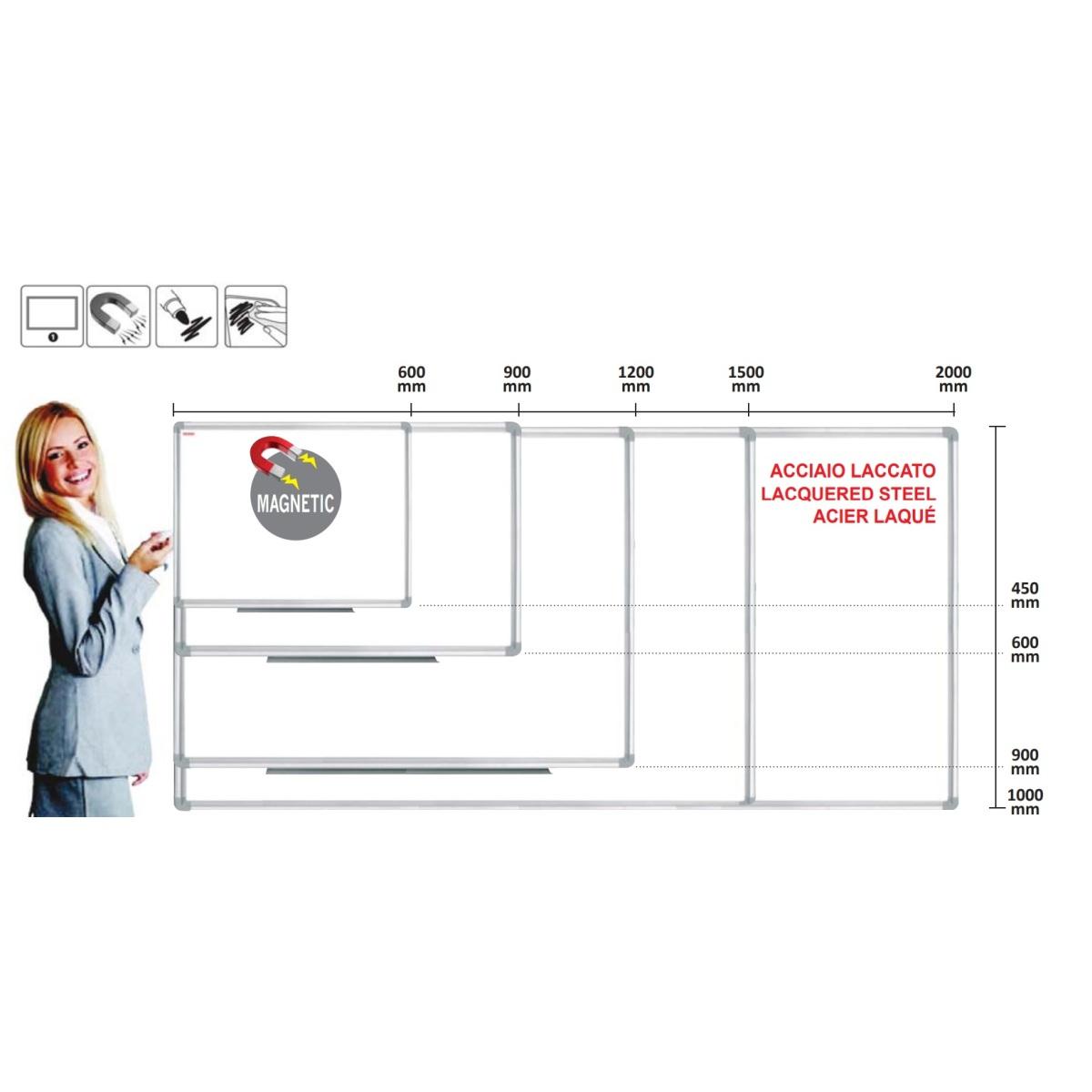 Lavagna magneti ca con cornice in alluminio anodizzato - 60 x 90 cm