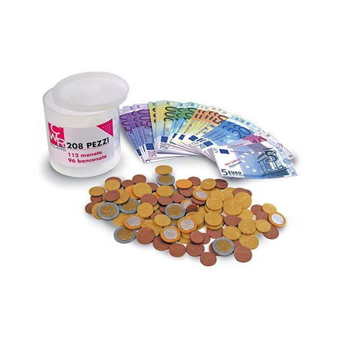 Barattolo 96 banconote euro (fac-simile) + 112 monete