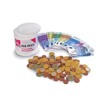 Barattolo 96 banconote euro (fac-simile) + 112 monete