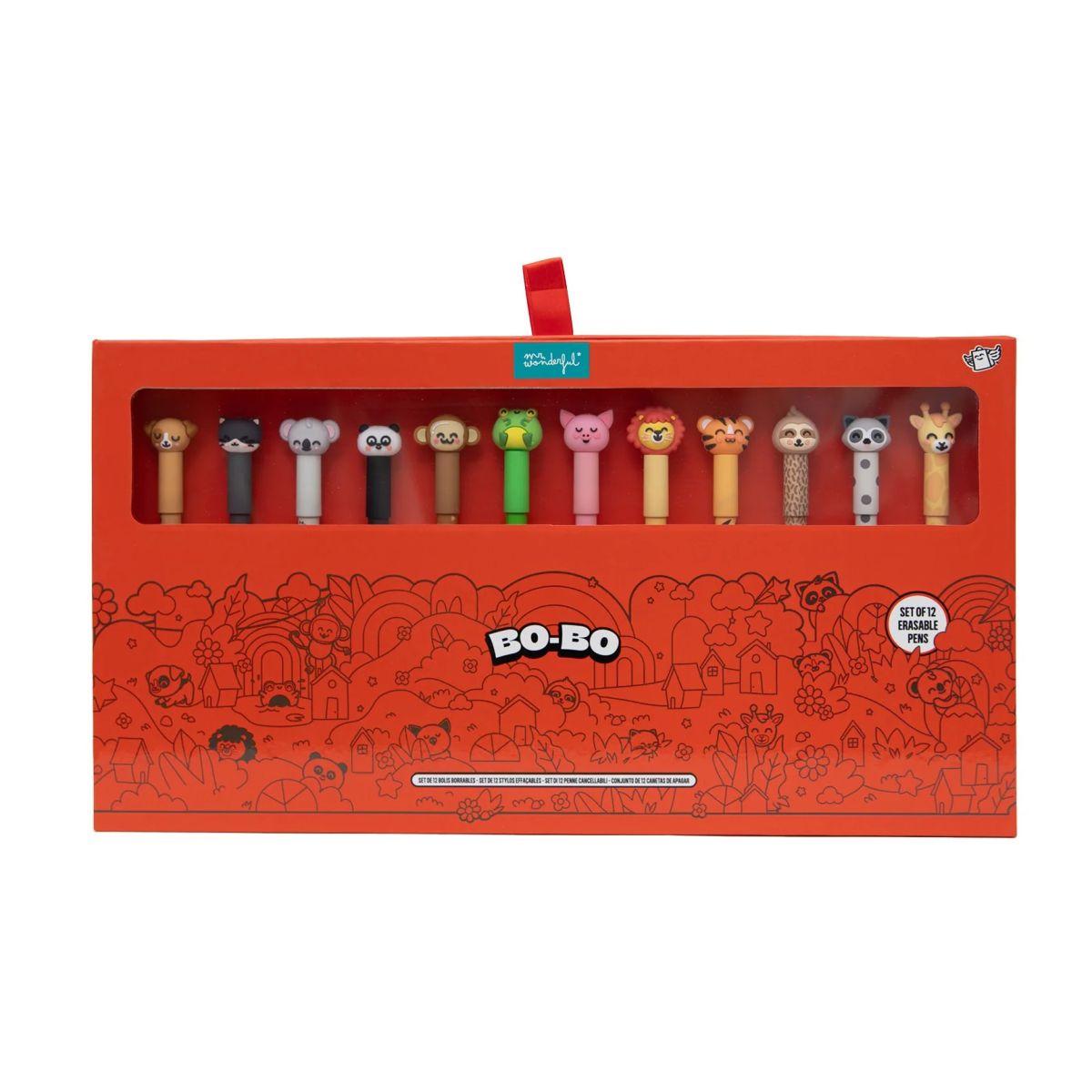 Set di 12 penne bo-bo cancellabili - animali