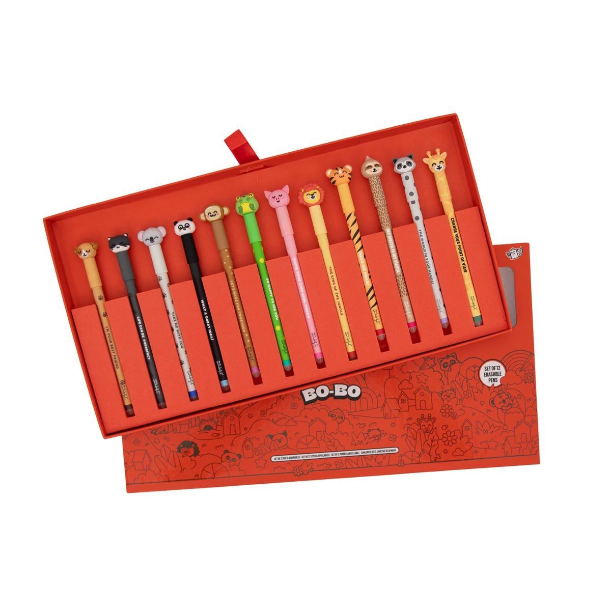 Set di 12 penne bo-bo cancellabili - animali