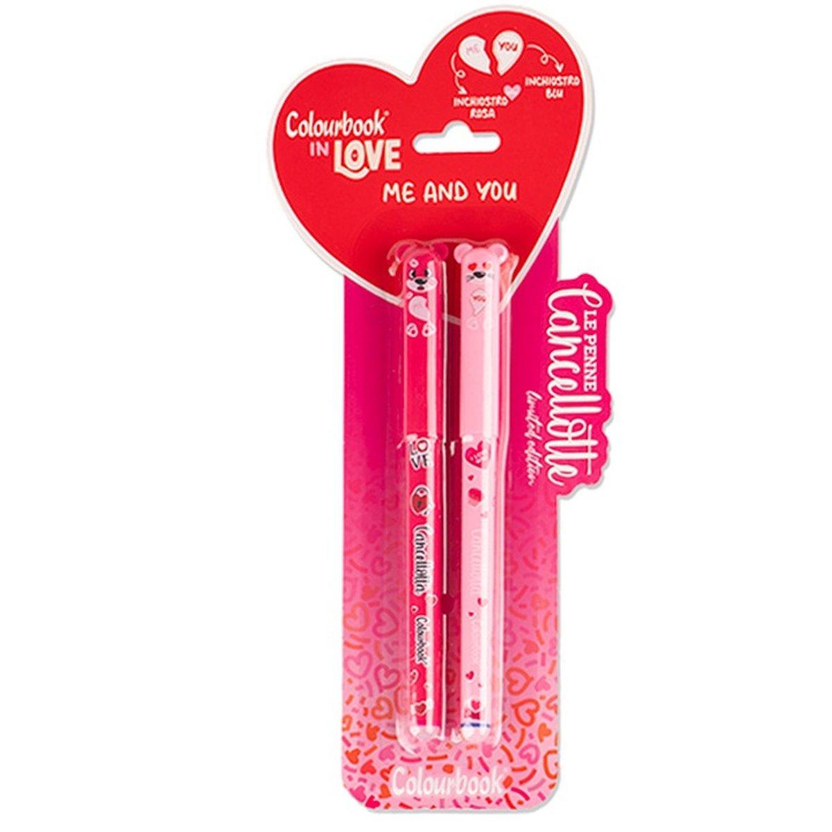 Penne cancellabili in love colourbook  set 2 colori blu/rosso