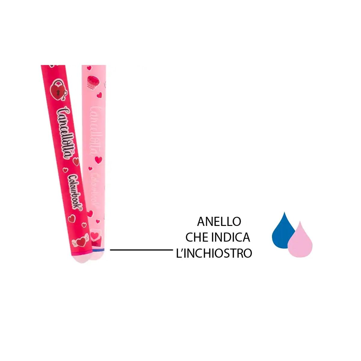 Penne cancellabili in love colourbook  set 2 colori blu/rosso